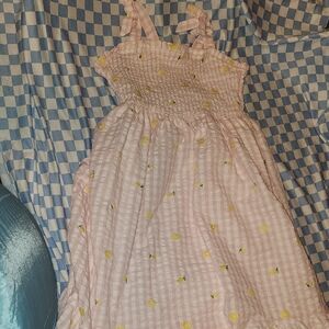 btween Pink Gingham Sundress with Yellow Lemon Motif